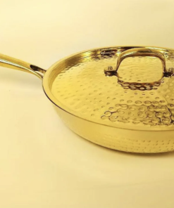 1.5 Liter Pure Brass Hammered Frying Pan with Tin Coating Inner Side | Kalai | with Lid.